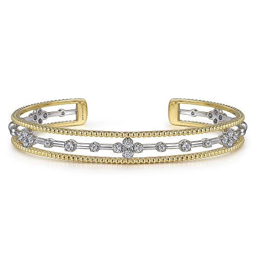 Bracelet 2-tone diamond cuff bangle - Gaines Jewelers