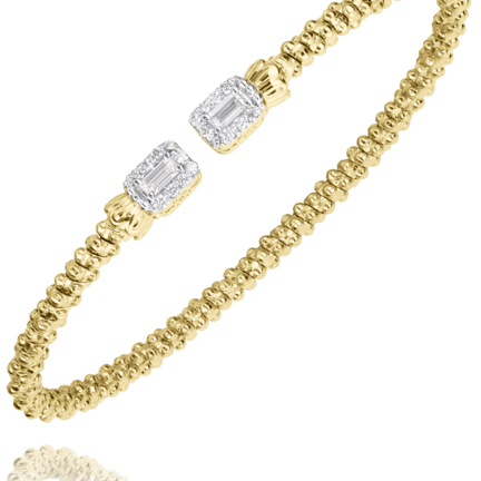 Bracelet- 2mm bangle bracelet with braid split diamond top 2-tone - Gaines Jewelers