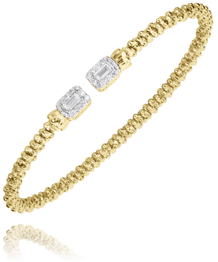 Bracelet- 2mm bangle bracelet with braid split diamond top 2-tone - Gaines Jewelers