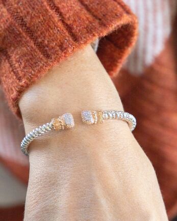 Bracelet- 3mm bangle bracelet small diamond clusters on split top - Gaines Jewelers