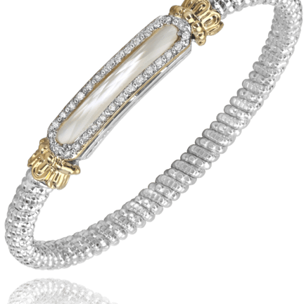 Bracelet- 4mm bangle bracelet with mother of pearl top with diamonds - Gaines Jewelers