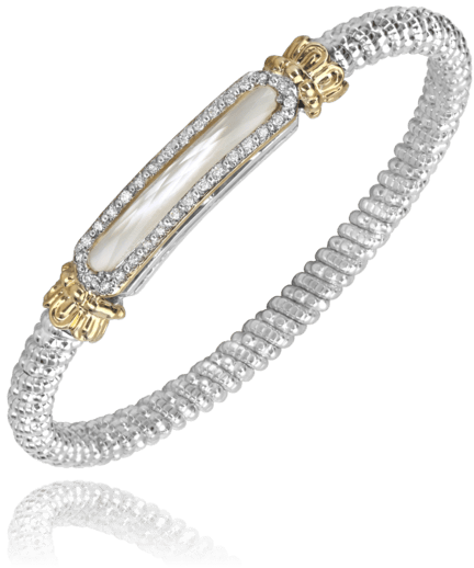 Bracelet- 4mm bangle bracelet with mother of pearl top with diamonds - Gaines Jewelers