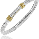 Bracelet- 4mm bangle bracelet with solid pave diamond bar - Gaines Jewelers