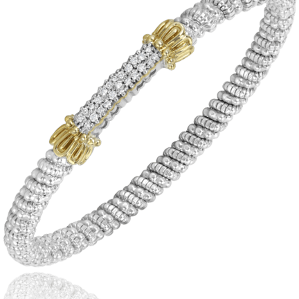 Bracelet- 4mm bangle bracelet with solid pave diamond bar - Gaines Jewelers