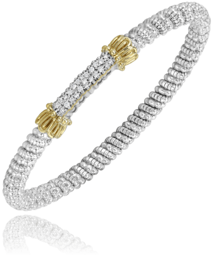 Bracelet- 4mm bangle bracelet with solid pave diamond bar - Gaines Jewelers