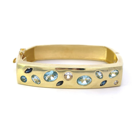 Bracelet bangle with assorted topaz sapphire square - Gaines Jewelers