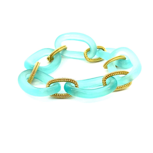 Bracelet chalcedony oval open links with gold connectors - Gaines Jewelers
