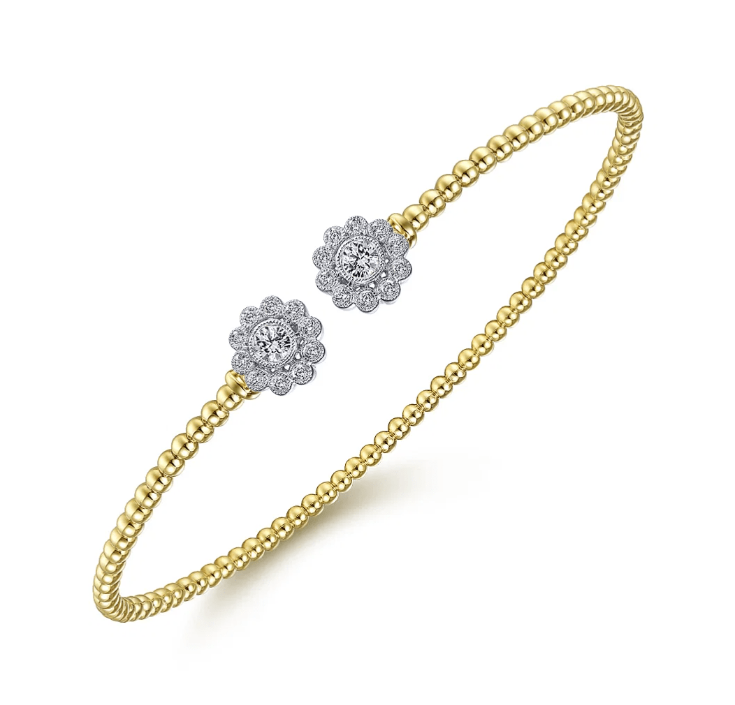 Bracelet diamond flex cuff bangle clusters at ends 14kt yellow gold - Gaines Jewelers