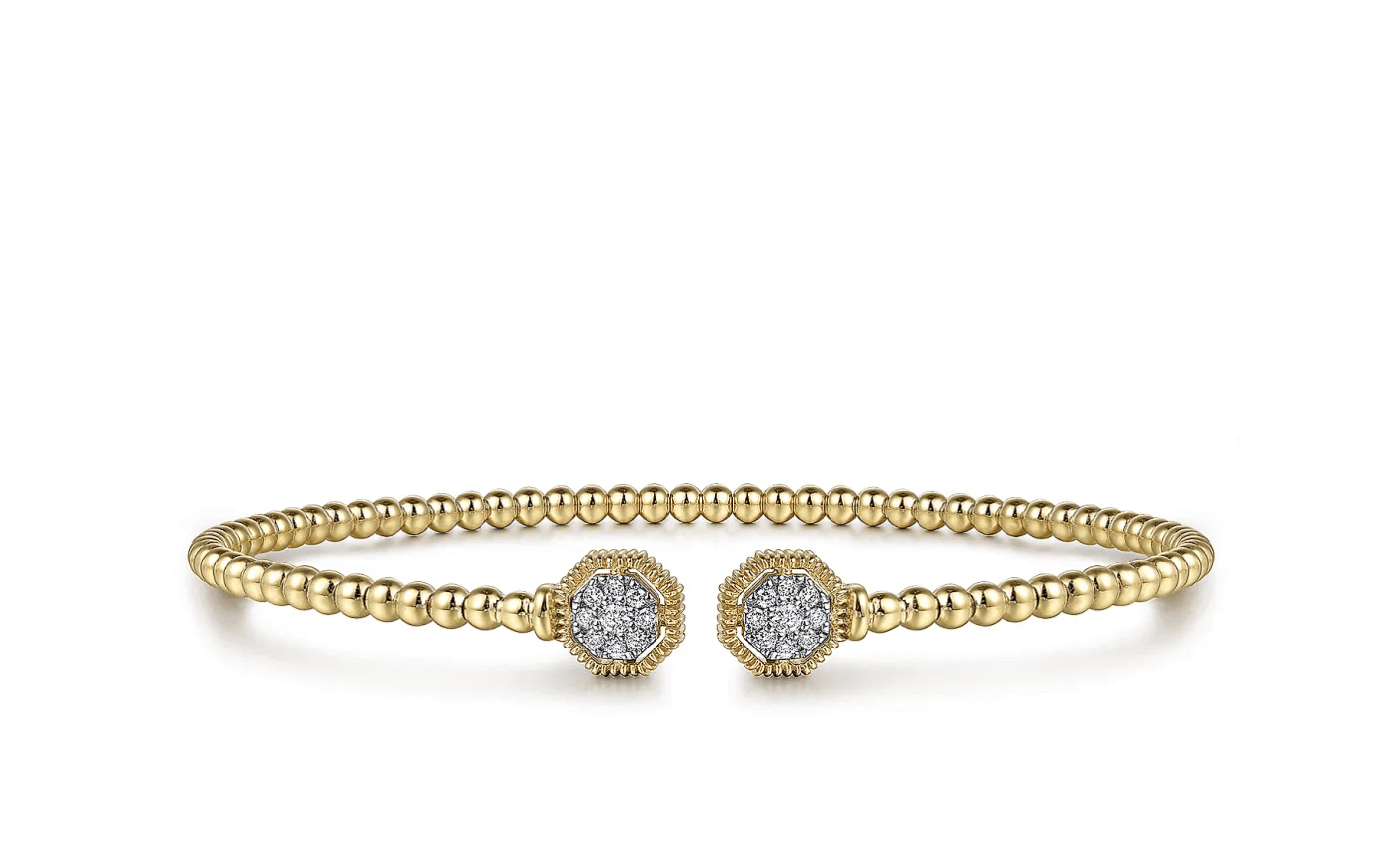 Bracelet diamond flex-cuff bangle diamond clusters at ends 14kt yellow gold - Gaines Jewelers