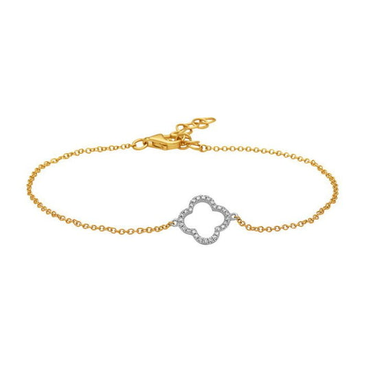 Bracelet diamond trefoil white and yellow gold - Gaines Jewelers