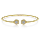 Bracelet flex cuff diamond clusters at ends 14kt yellow gold - Gaines Jewelers