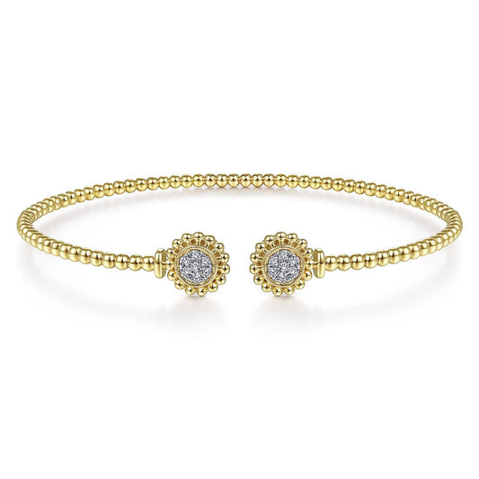 Bracelet flex cuff diamond clusters at ends 14kt yellow gold - Gaines Jewelers