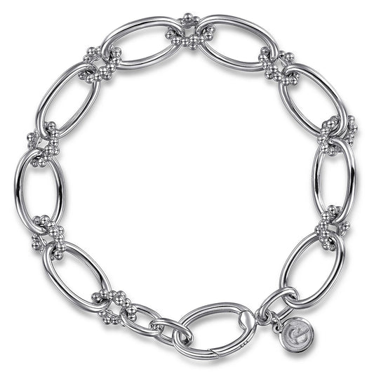 Bracelet oval link with beaded connectors - Gaines Jewelers