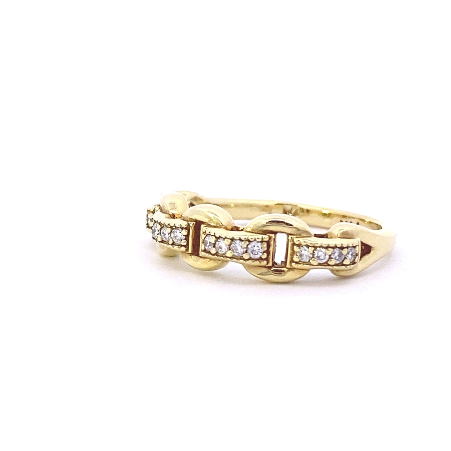 Chain-link yellow gold band with diamonds - Gaines Jewelers