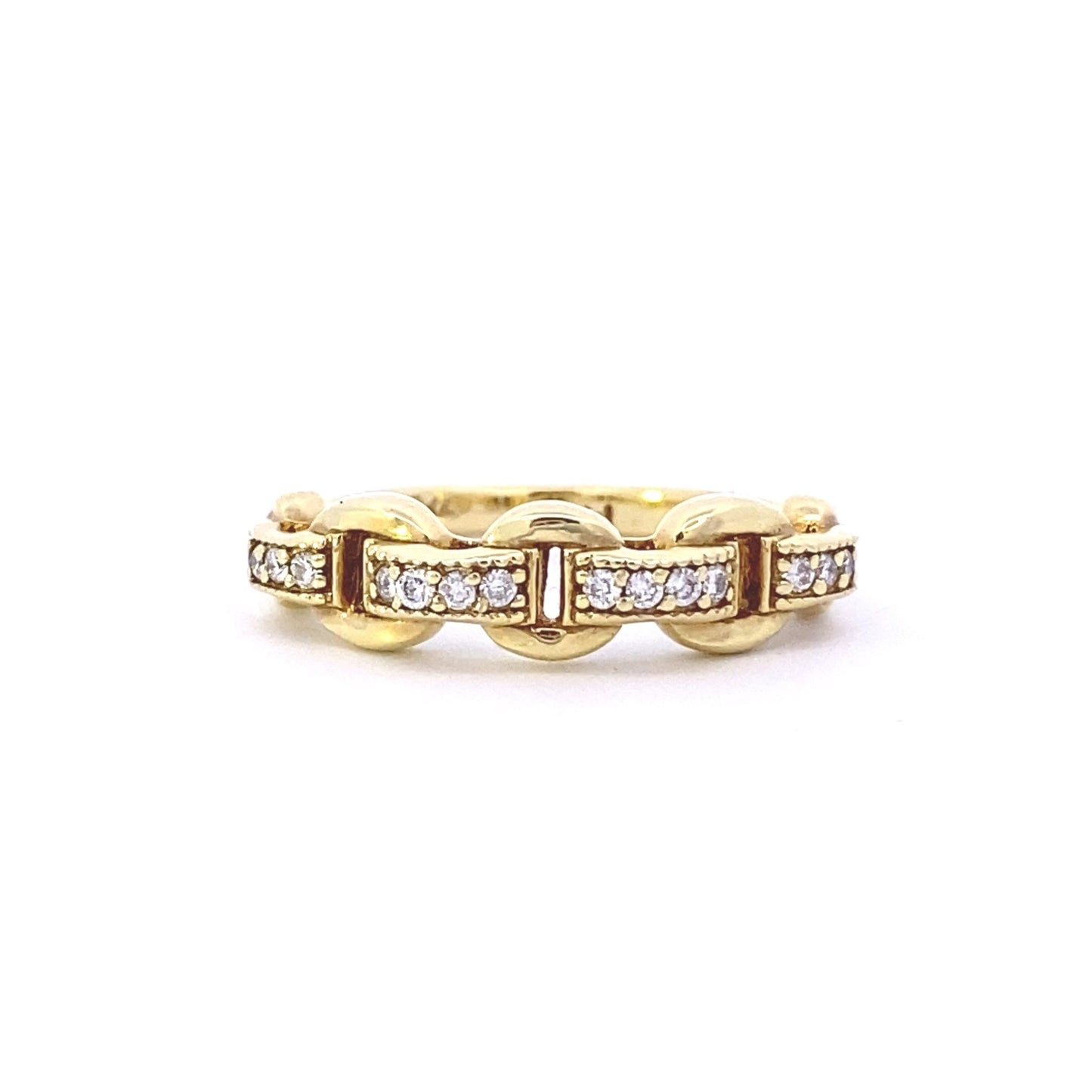 Chain-link yellow gold band with diamonds - Gaines Jewelers
