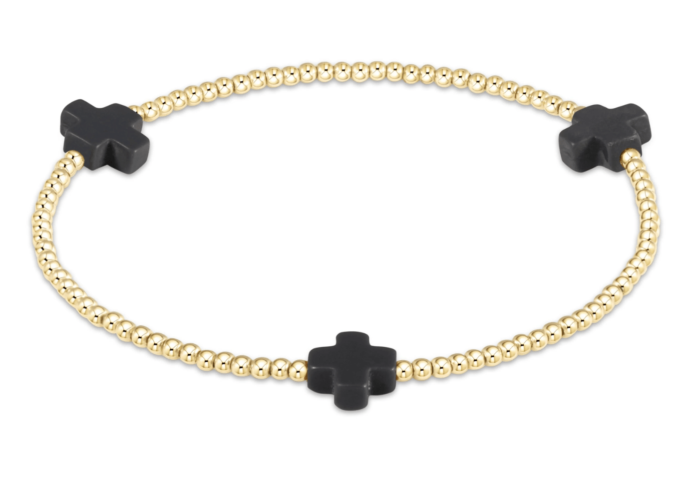 Charcoal- Signature Cross Gold Pattern 2mm Bead Bracelet - Gaines Jewelers