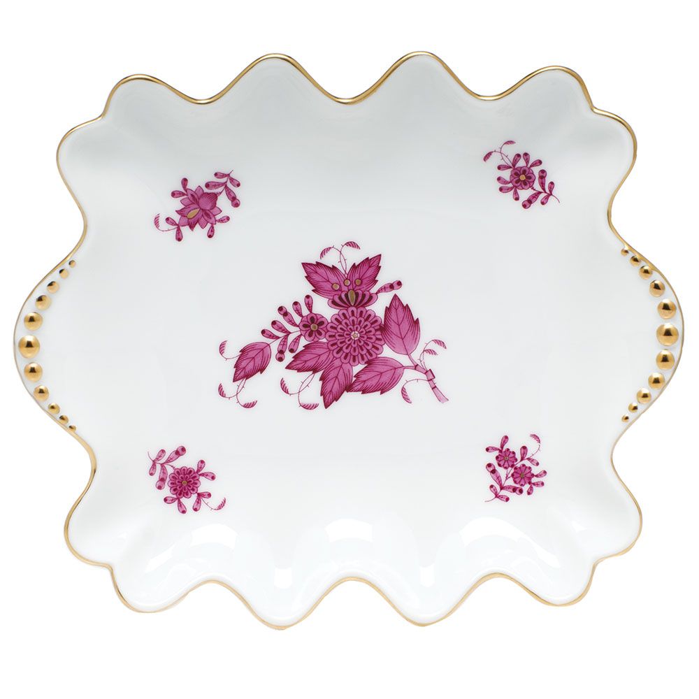 CHINESE BOUQUET SMALL DISH WITH PEARLS - RASPBERRY - Gaines Jewelers