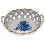 CHINESE BOUQUET SMALL OPENWORK BASKET WITH HANDLE - BLUE - Gaines Jewelers