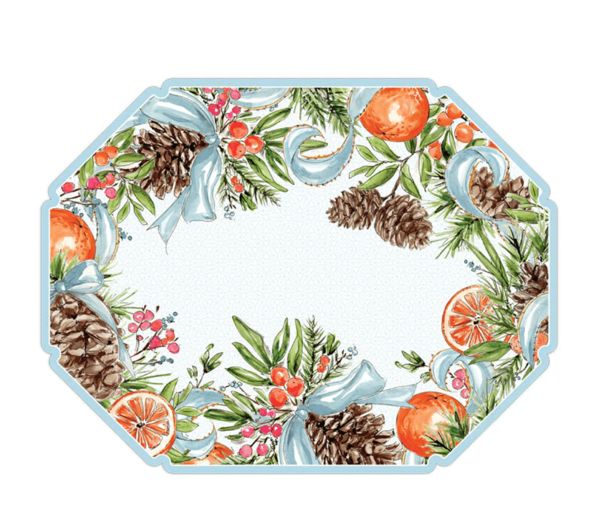 Christmas Citrus with Pine Cones Posh Placemat Hand Painted - Gaines Jewelers