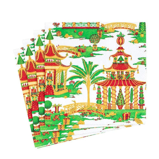 Christmas Pagodas Luncheon Paper Napkins in White - 20 Per Package - Gaines Jewelers