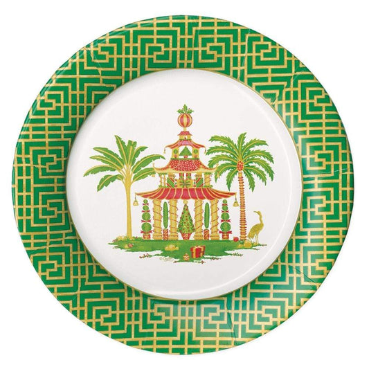 Christmas Pagodas Paper Dinner Plates in White - 8 Per Package - Gaines Jewelers