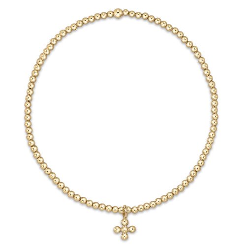 Classic 2mm Beaded Signature Gold Cross Charm - Gaines Jewelers