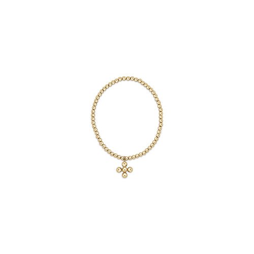 Classic Gold 3mm Bead Bracelet-Classic Beaded Signature Cross Gold Charm - Gaines Jewelers