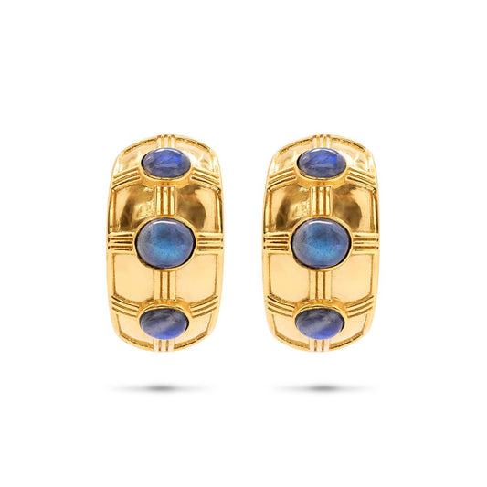 Cleopatra Bold Hoop Earrings - Gold/Blue Labradorite - Gaines Jewelers