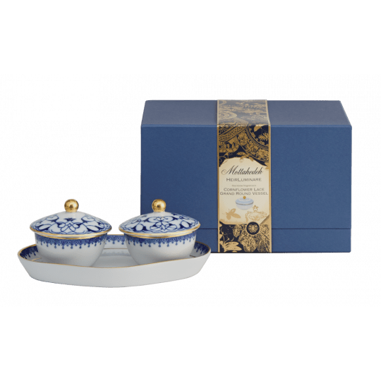 Cobalt Blue Lace Tray with Heirluminare Votives - Gaines Jewelers