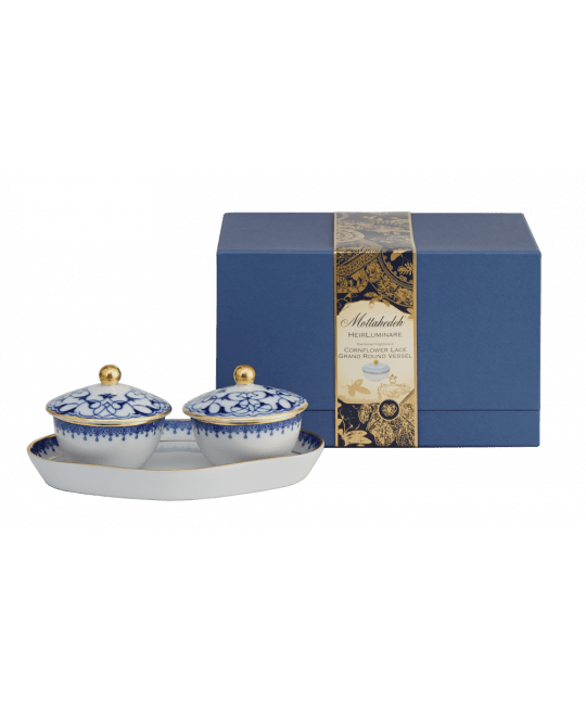 Cobalt Blue Lace Tray with Heirluminare Votives - Gaines Jewelers