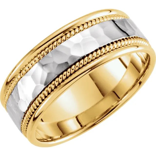 Comfort-Fit Rope Design Band with 2 tone Hammer Finish 8mm - Gaines Jewelers