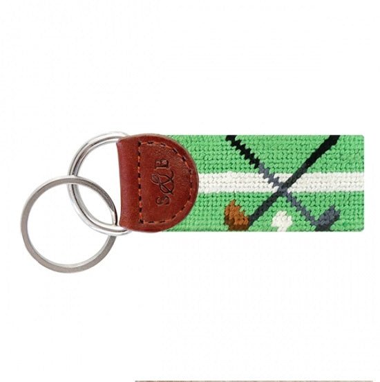Crossed Clubs Mint Needlepoint Key Fob - Gaines Jewelers