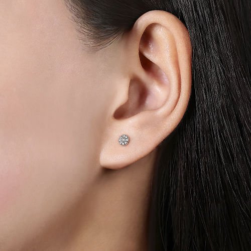 Earring tiny diamond clusters 14kt white gold - Gaines Jewelers