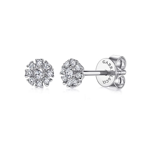 Earring tiny diamond clusters 14kt white gold - Gaines Jewelers