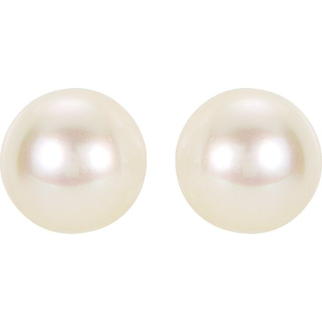 Earrings 14K White 8 mm Cultured White Akoya Pearl - Gaines Jewelers