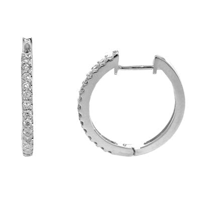 Earrings- 14K White Gold Diamond Prong Set Hoops - Gaines Jewelers