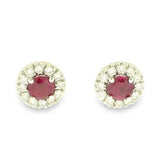 Earrings- 14K White Gold Ruby and Diamond Stud Earrings - Gaines Jewelers
