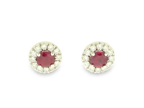 Earrings- 14K White Gold Ruby and Diamond Stud Earrings - Gaines Jewelers