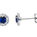 Earrings - 14k White Gold Sapphire Earrings with diamond halo studs - Gaines Jewelers