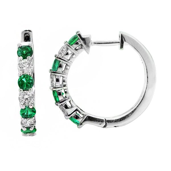 Earrings- 14K White or Yellow Gold Medium Emerald and Diamond Earrings - Gaines Jewelers