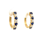 Earrings- 14k Yellow Gold 3/4" Sapphire and Diamond Hoops - Gaines Jewelers
