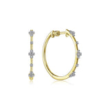 Earrings - 14k Yellow Gold diamond hoops tiny stations - Gaines Jewelers