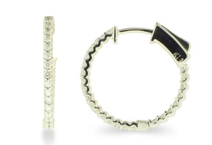 Earrings- 14k Yellow Gold Diamond Inside-Out Hoop- Shown in White Gold - Gaines Jewelers