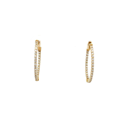 Earrings-14k Yellow Gold Diamond Oval Inside-Out hoops - Gaines Jewelers