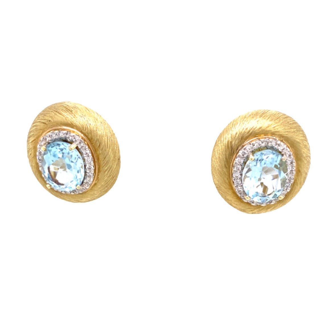 Earrings- 14k Yellow Gold Green Gold with Blue Topaz and Diamonds - Gaines Jewelers