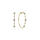 Earrings-14k yg diamond hoop 3 stations 40mm - Gaines Jewelers