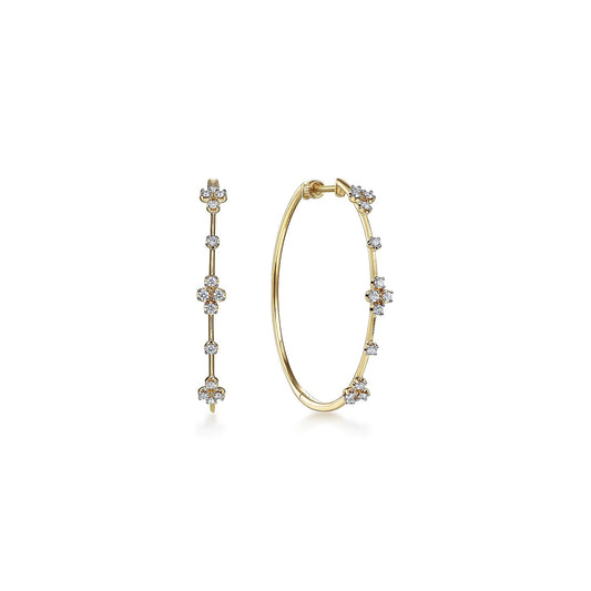 Earrings-14k yg diamond hoop 3 stations 40mm - Gaines Jewelers