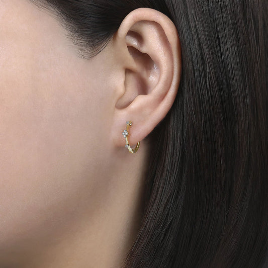 Earrings 15mm Diamond Station Huggie Earrings 14K Yellow Gold - Gaines Jewelers