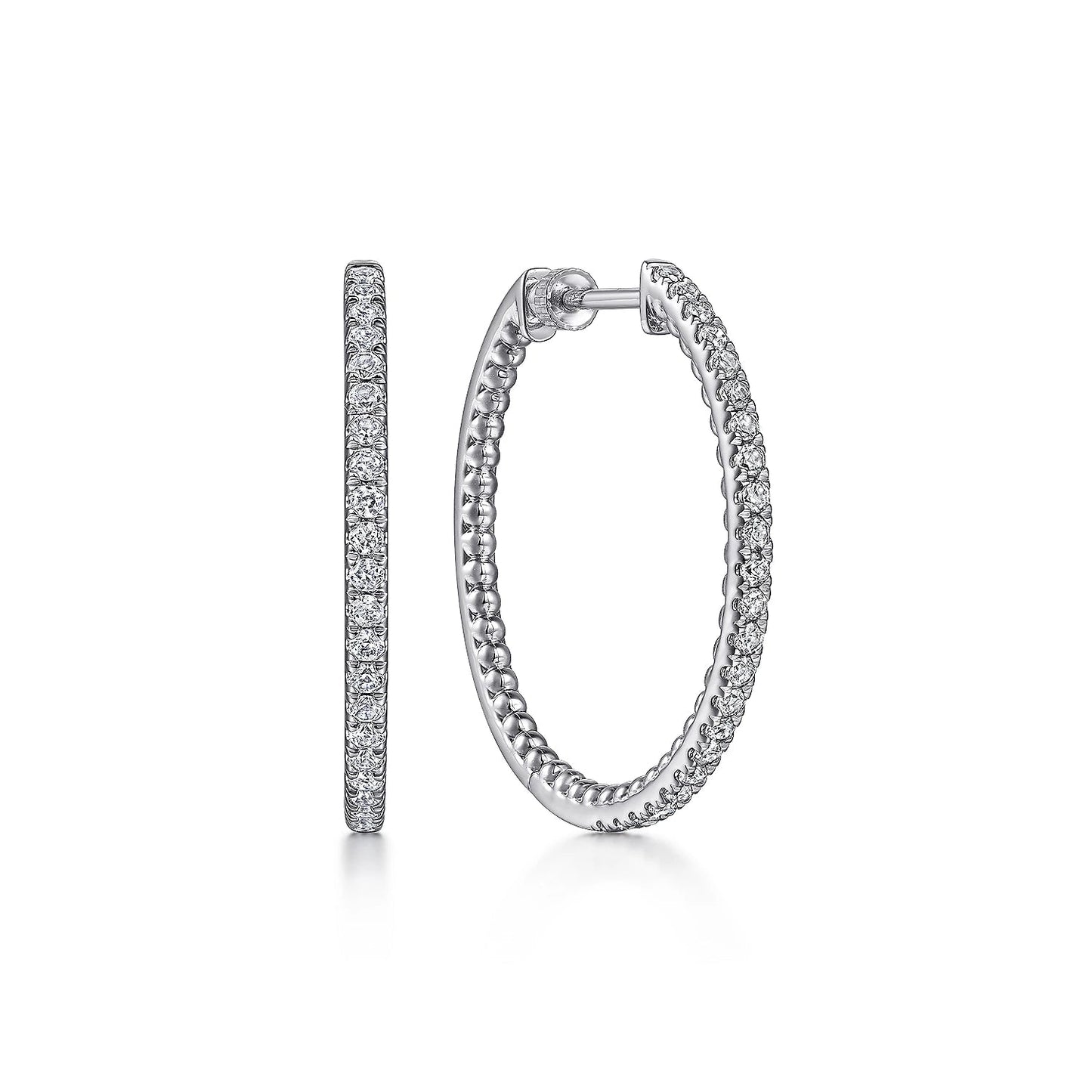 Earrings-925 Sterling Silver 30MM White Sapphire Classic Hoop Earrings - Gaines Jewelers