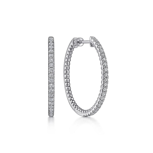 Earrings-925 Sterling Silver 30MM White Sapphire Classic Hoop Earrings - Gaines Jewelers